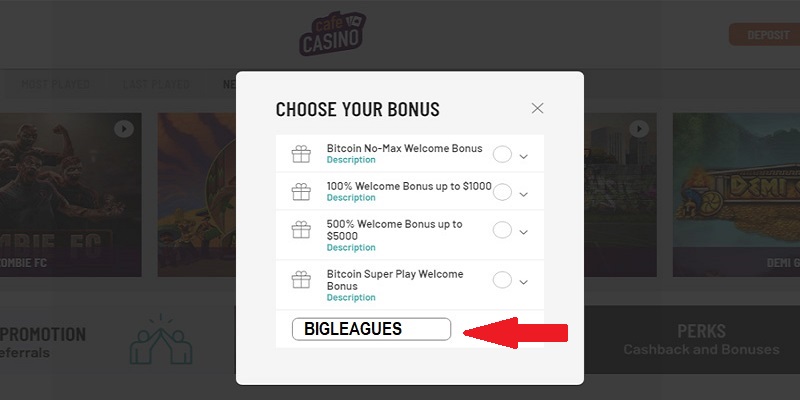 cafe casino signup bonus